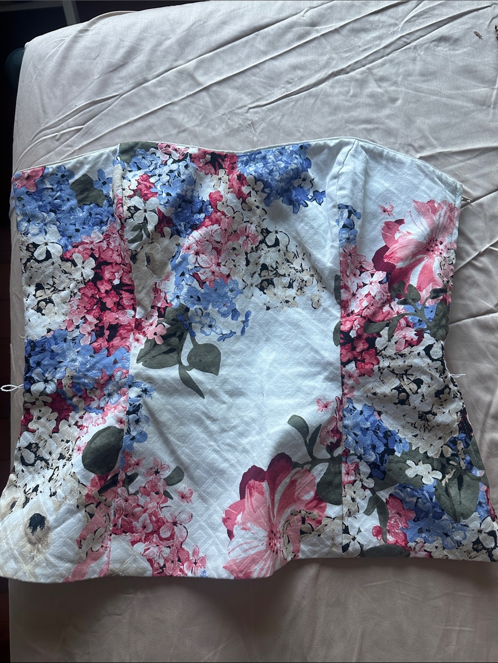 Floral Strapless Women’s bustier in White with Pink & Blue Blooms